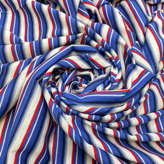 Travelling To The USA - Cotton/Poly Knit - Red/Blue Stripes - 1M Bundle