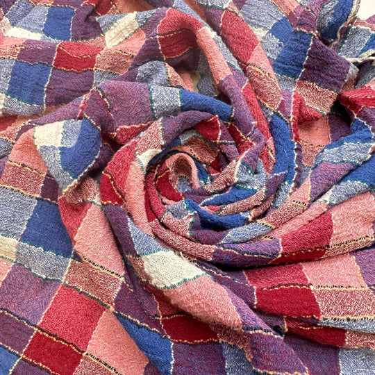 Beach Towel - Cotton Blend Woven - Blue/Red Plaid - 1.8M Bundle