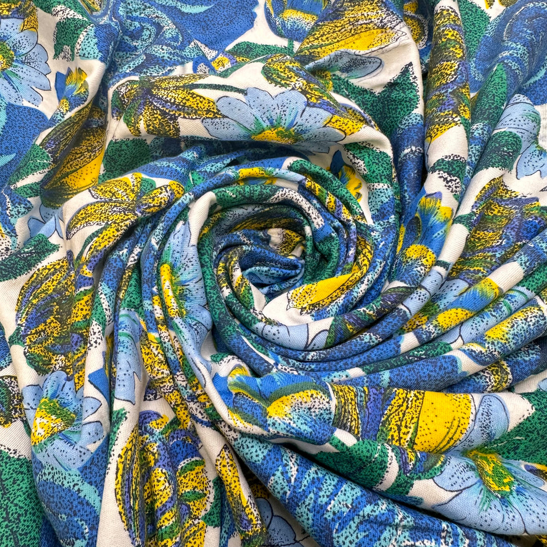 Trying New Foods - Screen Printed Jersey Cotton Blend Knit - Blue Multi Floral - 0.8M Bundle