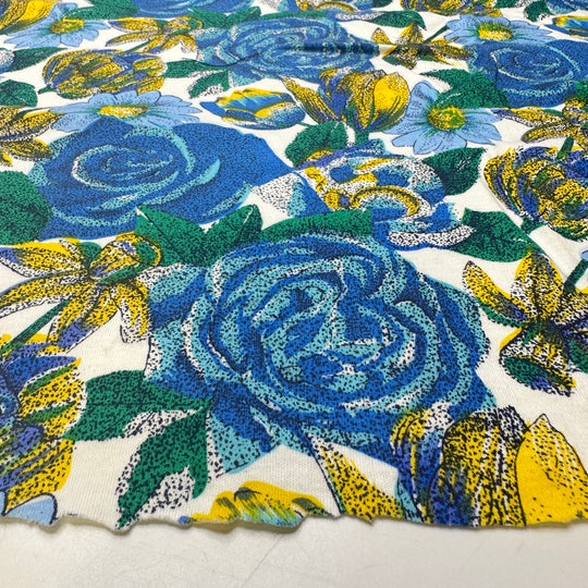 Trying New Foods - Screen Printed Jersey Cotton Blend Knit - Blue Multi Floral - 0.8M Bundle