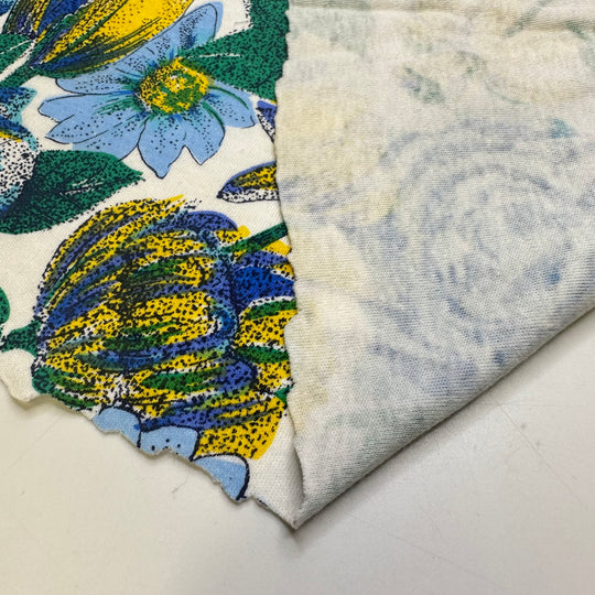 Trying New Foods - Screen Printed Jersey Cotton Blend Knit - Blue Multi Floral - 0.8M Bundle