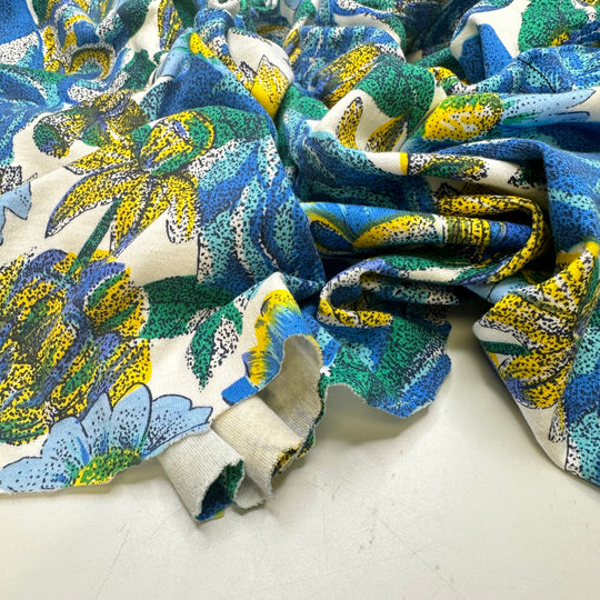 Trying New Foods - Screen Printed Jersey Cotton Blend Knit - Blue Multi Floral - 0.8M Bundle