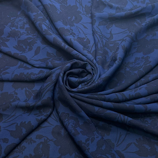 Staying Up Late - Crepe Poly Woven - Dark Blue/Black Floral - 1.1M Bundle