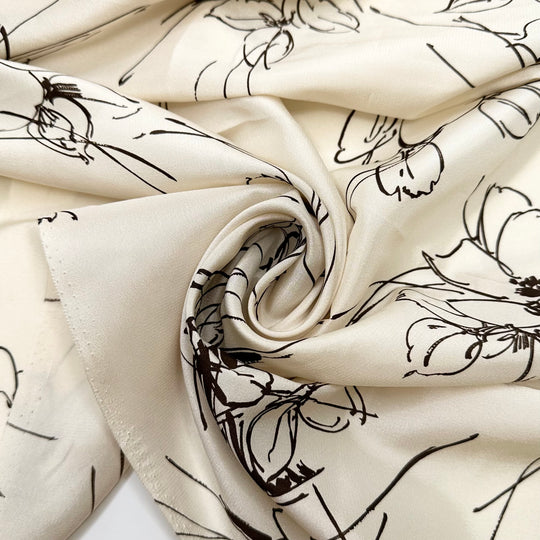 Painting With Coffee - Satin Polyester Blend Woven - Cream/Brown Floral - 2.4M Bundle