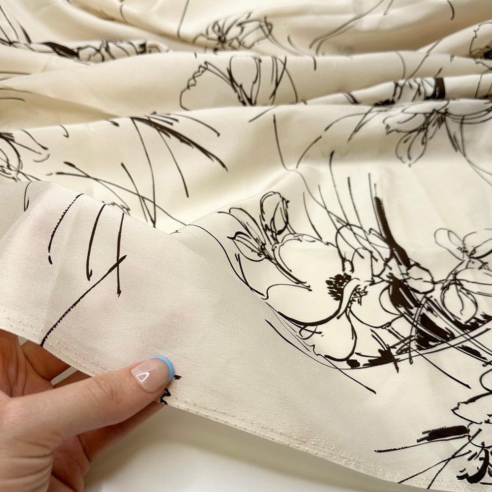 Painting With Coffee - Satin Polyester Blend Woven - Cream/Brown Floral - 2.4M Bundle