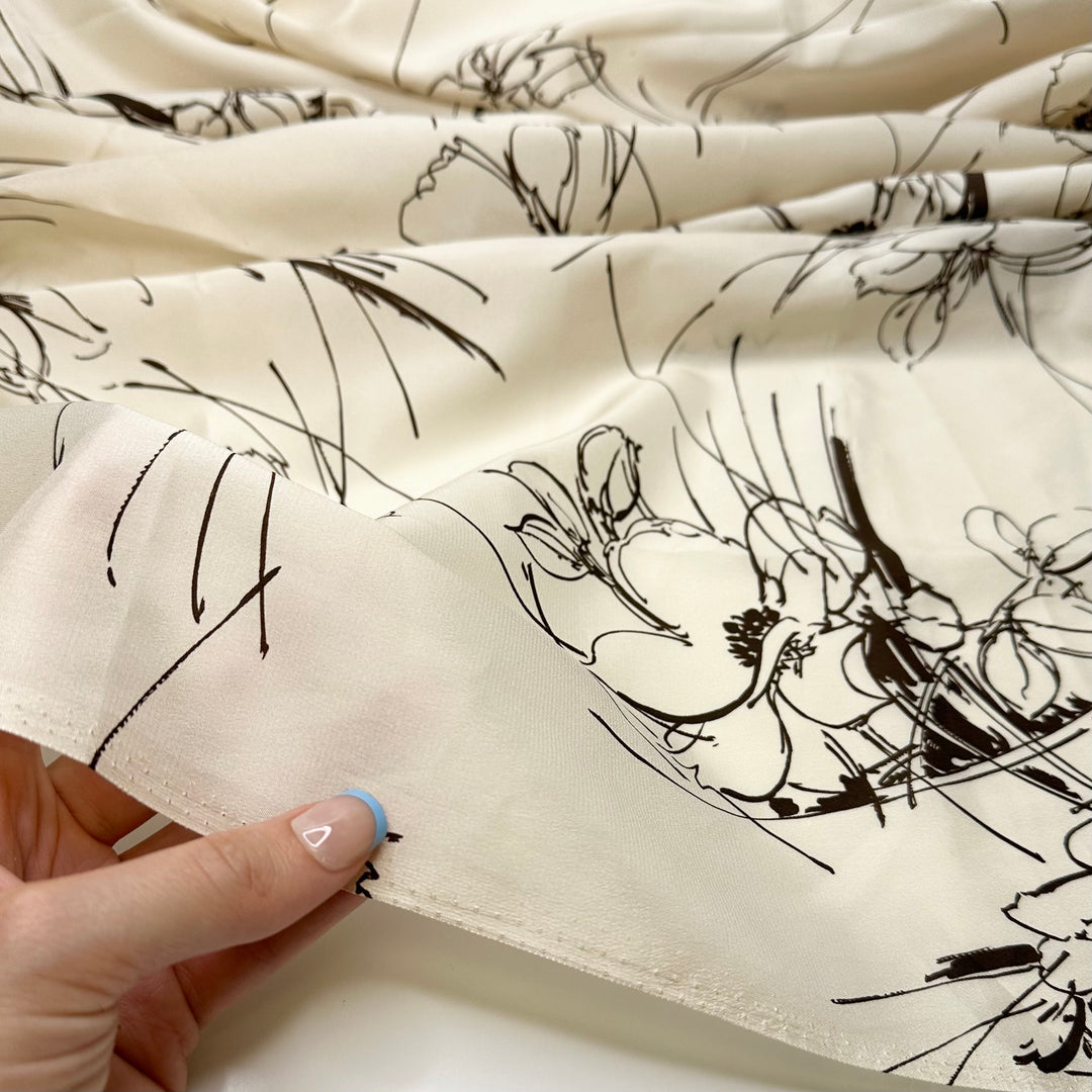 Painting With Coffee - Satin Polyester Blend Woven - Cream/Brown Floral - 2.4M Bundle
