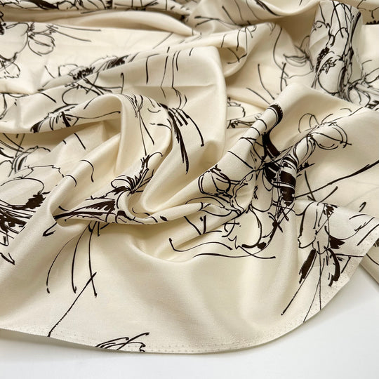 Painting With Coffee - Satin Polyester Blend Woven - Cream/Brown Floral - 2.4M Bundle
