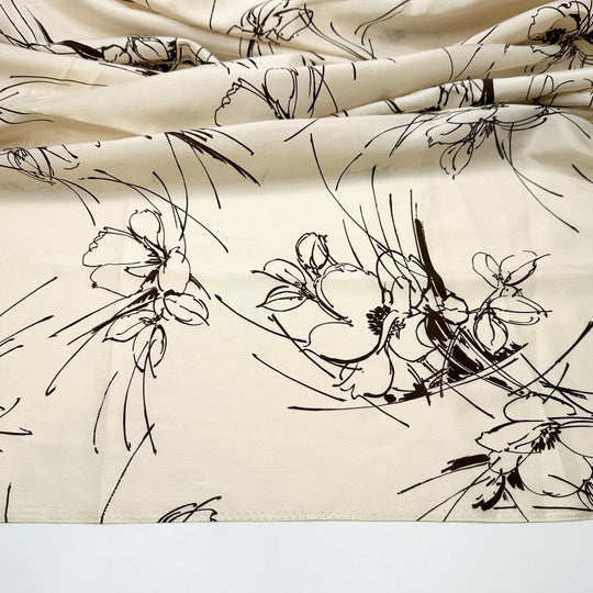 Painting With Coffee - Satin Polyester Blend Woven - Cream/Brown Floral - 2.4M Bundle