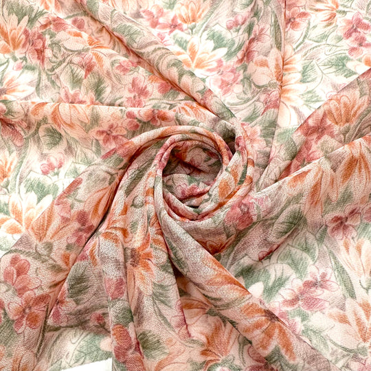 A Peony For Your Thoughts - Mesh Polyester Blend Knit - Green/Orange Floral - 2M Bundle