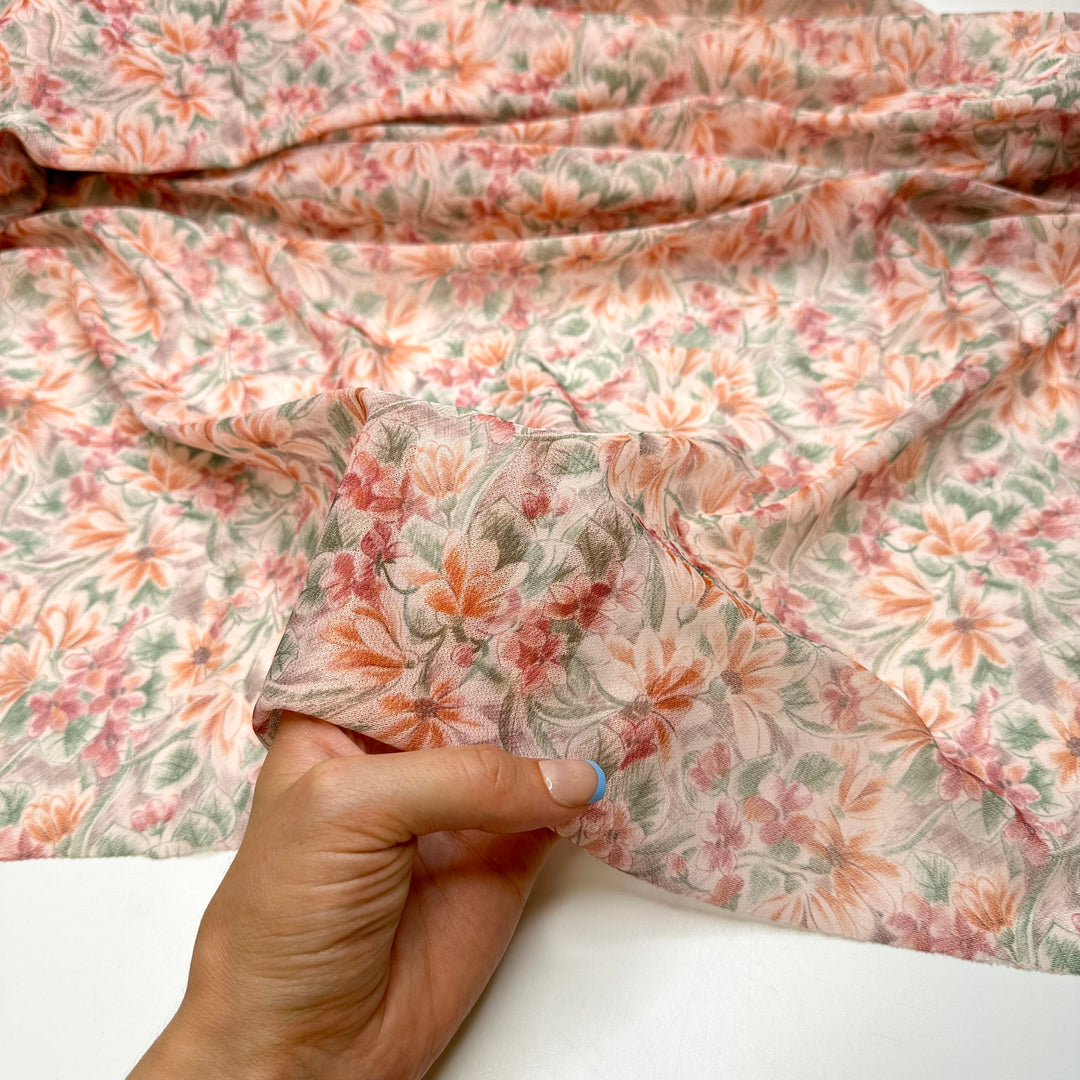 A Peony For Your Thoughts - Mesh Polyester Blend Knit - Green/Orange Floral - 2M Bundle