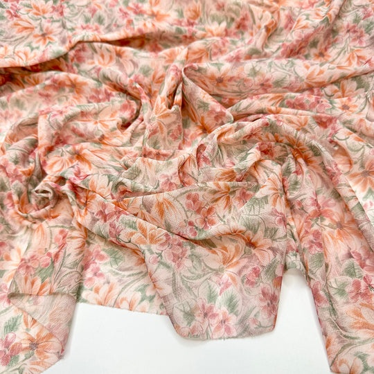 A Peony For Your Thoughts - Mesh Polyester Blend Knit - Green/Orange Floral - 2M Bundle