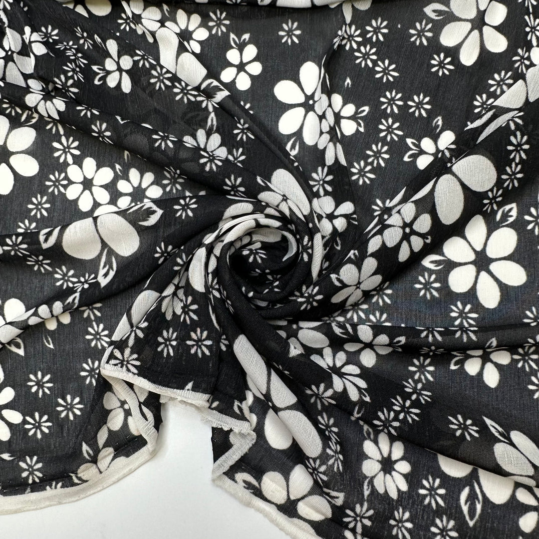 Petal To The Metal - Mesh Polyester Blend Knit - Black/White Floral - Bundles