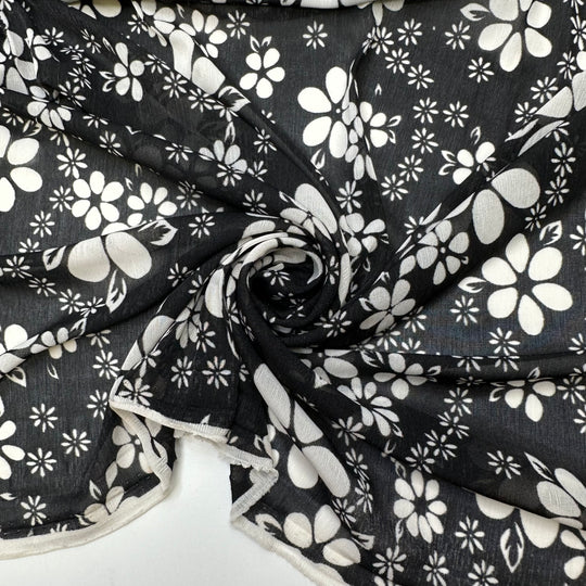Petal To The Metal - Mesh Polyester Blend Knit - Black/White Floral - Bundles