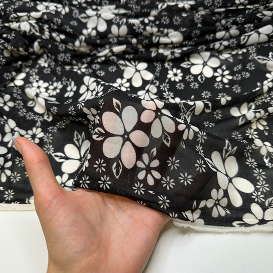 Petal To The Metal - Mesh Polyester Blend Knit - Black/White Floral - Bundles