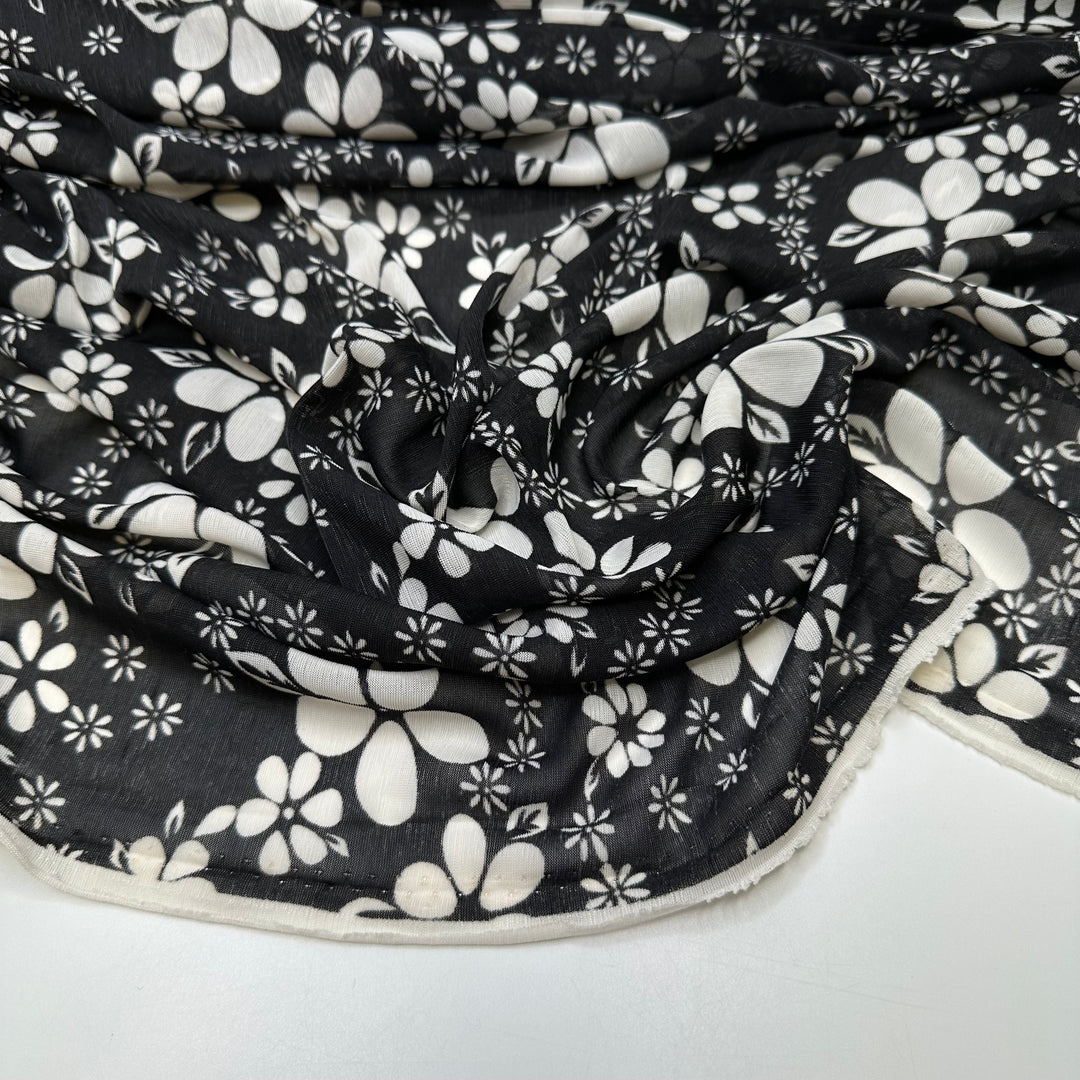 Petal To The Metal - Mesh Polyester Blend Knit - Black/White Floral - Bundles