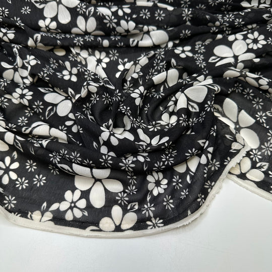 Petal To The Metal - Mesh Polyester Blend Knit - Black/White Floral - Bundles