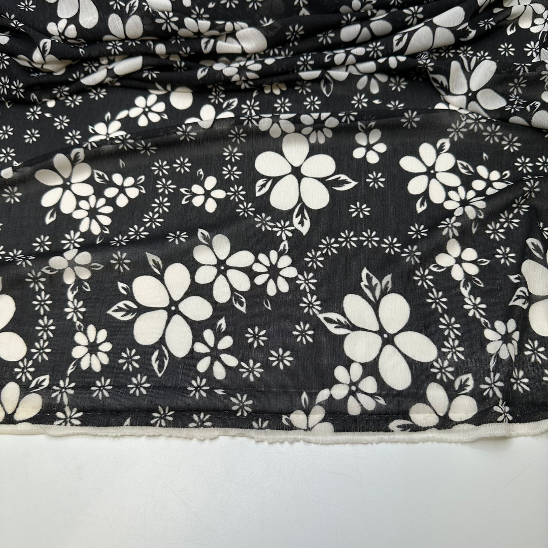 Petal To The Metal - Mesh Polyester Blend Knit - Black/White Floral - Bundles