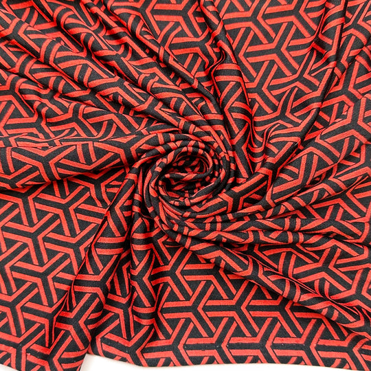 Confusion Illusion - Jersey Polyester Blend Knit - Red/Black Geometric - 2M Bundle
