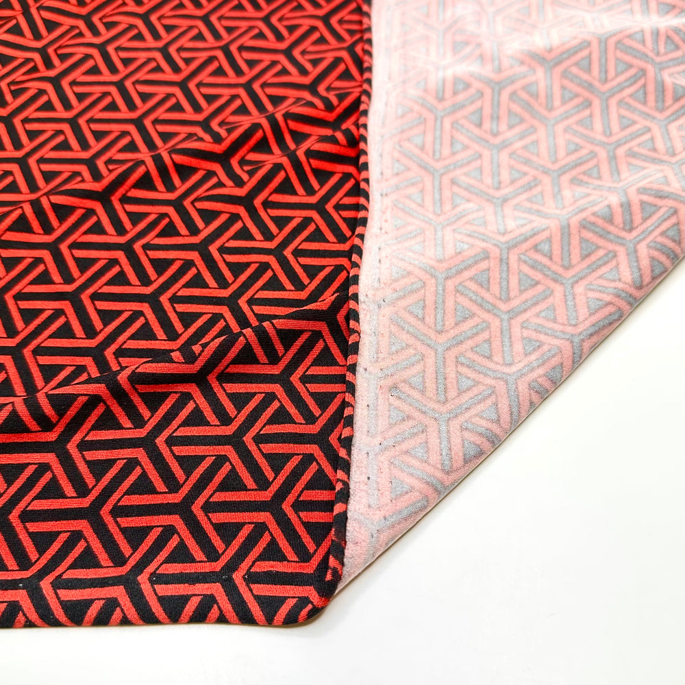 Confusion Illusion - Jersey Polyester Blend Knit - Red/Black Geometric - 2M Bundle