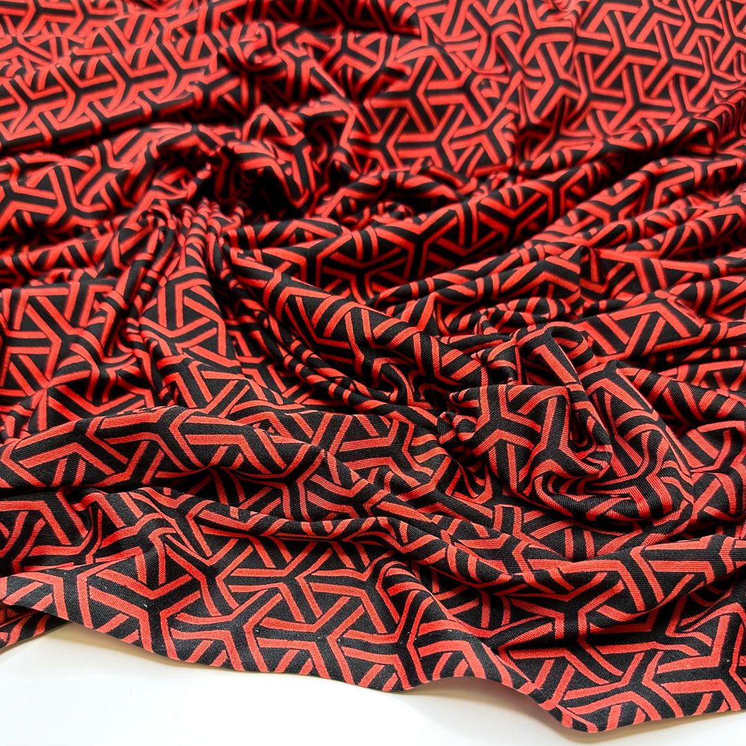 Confusion Illusion - Jersey Polyester Blend Knit - Red/Black Geometric - 2M Bundle