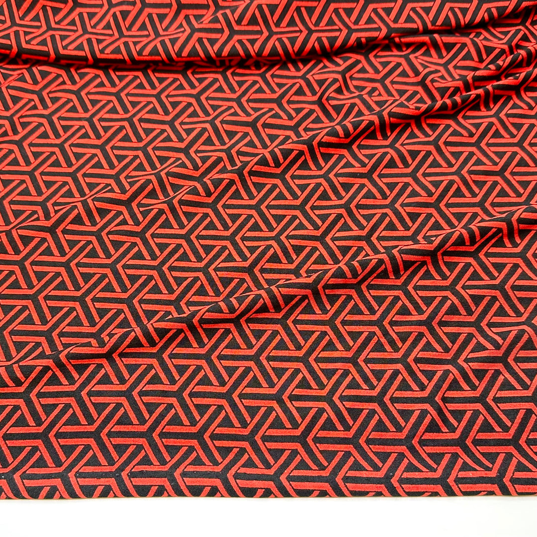 Confusion Illusion - Jersey Polyester Blend Knit - Red/Black Geometric - 2M Bundle