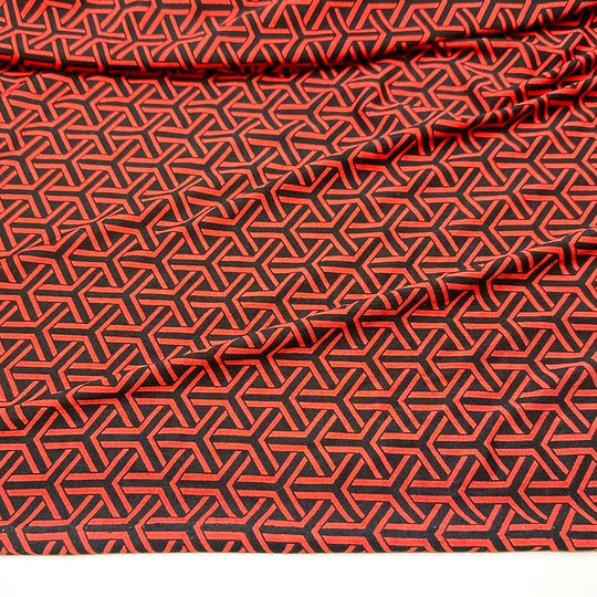 Confusion Illusion - Jersey Polyester Blend Knit - Red/Black Geometric - 2M Bundle