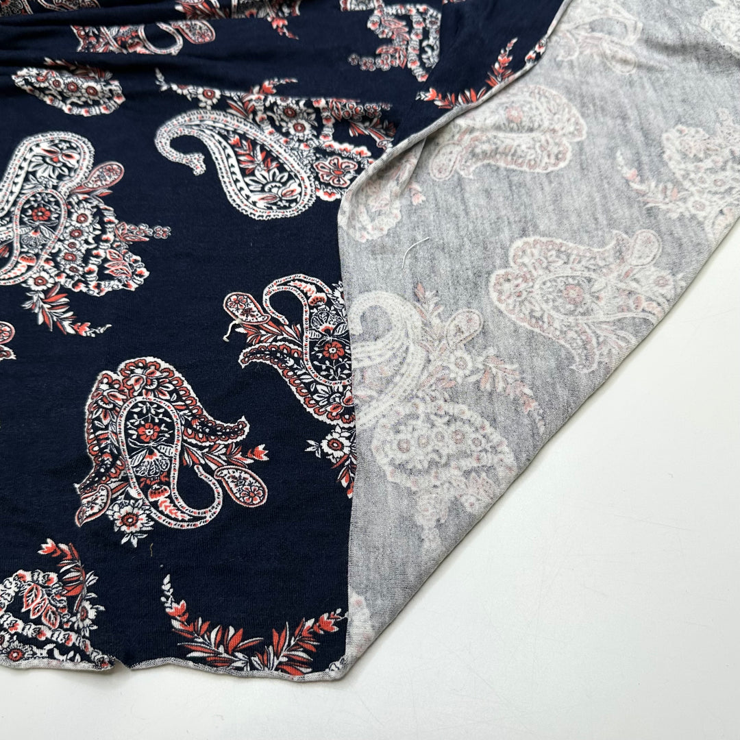 Paisley Makes The Girls Go Crazy - Jersey Cotton Blend Knit - Navy Multi Paisley - 2M Bundle