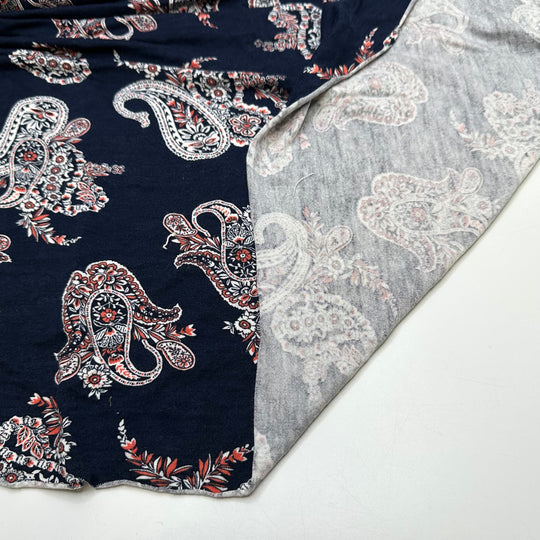 Paisley Makes The Girls Go Crazy - Jersey Cotton Blend Knit - Navy Multi Paisley - 2M Bundle