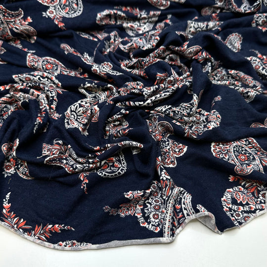 Paisley Makes The Girls Go Crazy - Jersey Cotton Blend Knit - Navy Multi Paisley - 2M Bundle