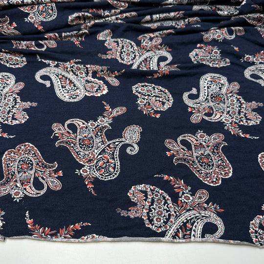 Paisley Makes The Girls Go Crazy - Jersey Cotton Blend Knit - Navy Multi Paisley - 2M Bundle