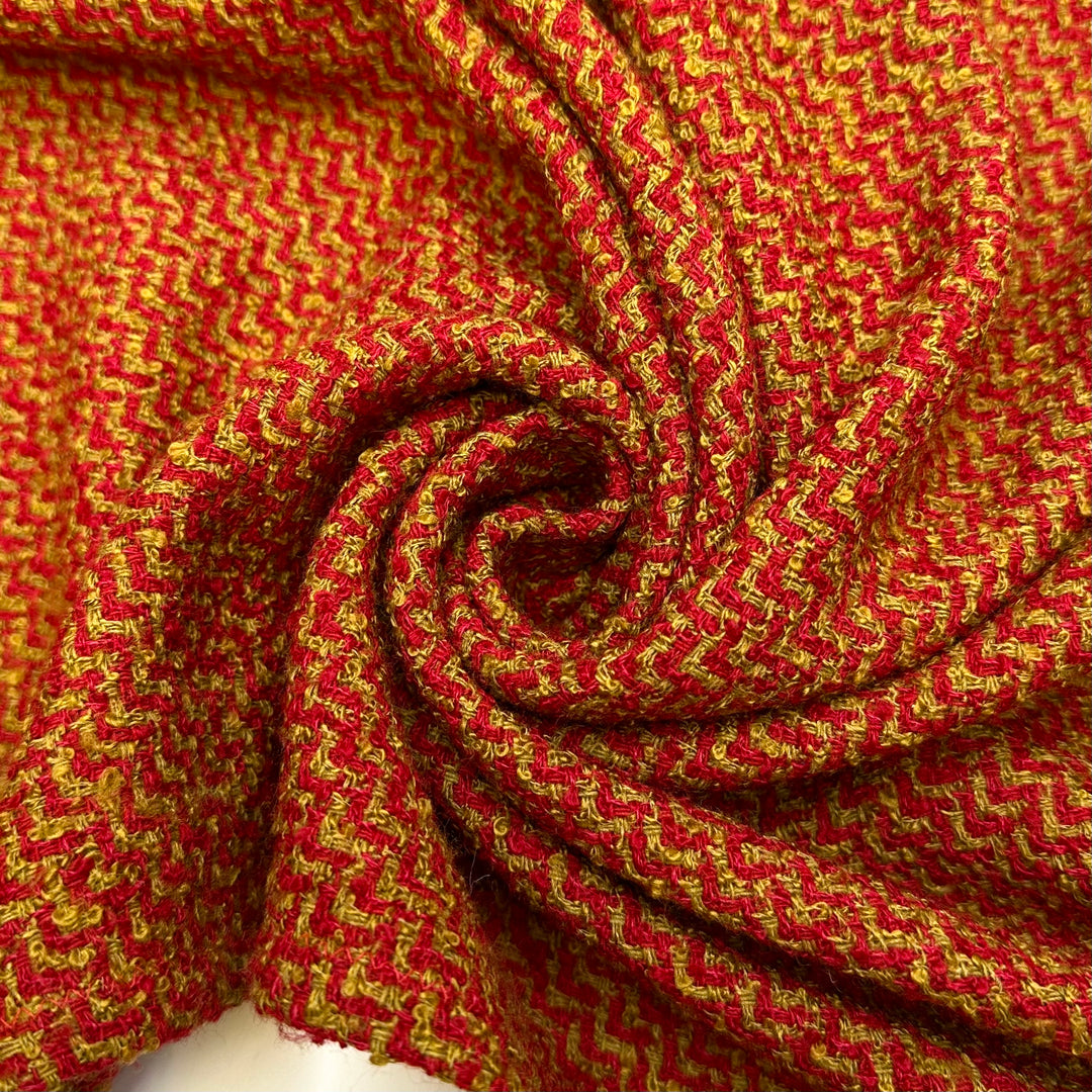 Riding Out The Waves - Slub In The Weave Herringbone Acrylic/Wool Woven - Red/Yellow Chevron - 1M Bundle