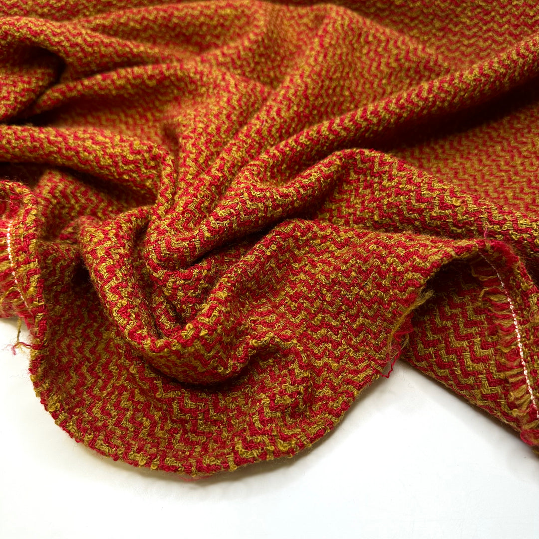 Riding Out The Waves - Slub In The Weave Herringbone Acrylic/Wool Woven - Red/Yellow Chevron - 1M Bundle