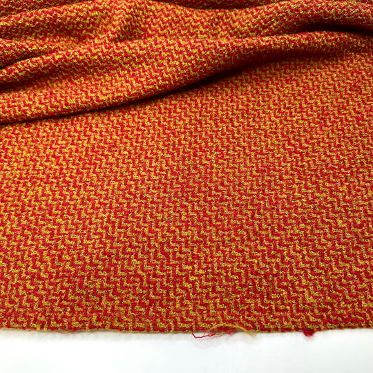 Riding Out The Waves - Slub In The Weave Herringbone Acrylic/Wool Woven - Red/Yellow Chevron - 1M Bundle