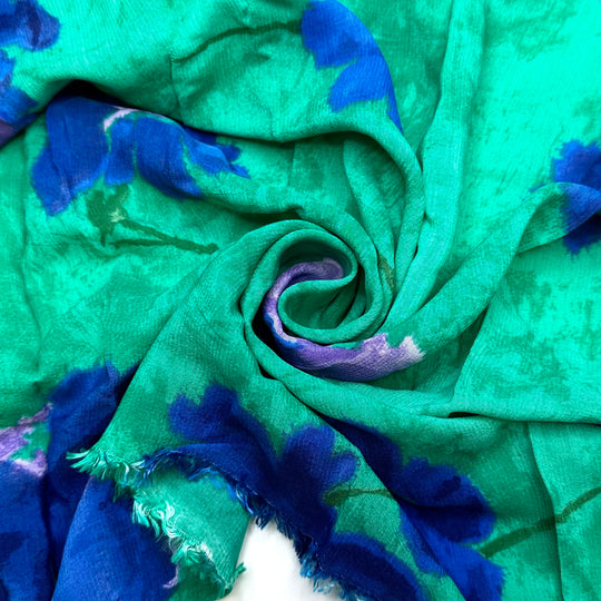 Summer On The Lawn - Crinkle Chiffon Cotton Woven - Green/Purple Floral - 1.6M Bundle