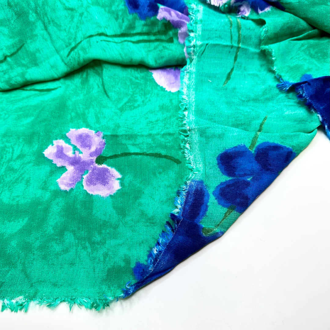 Summer On The Lawn - Crinkle Chiffon Cotton Woven - Green/Purple Floral - 1.6M Bundle