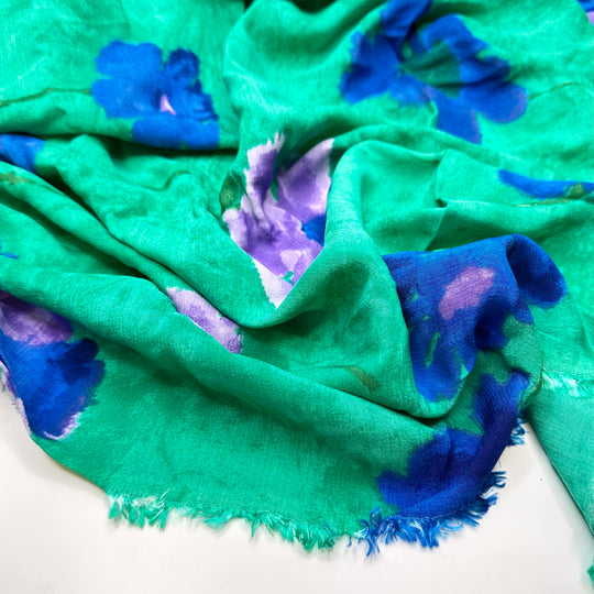 Summer On The Lawn - Crinkle Chiffon Cotton Woven - Green/Purple Floral - 1.6M Bundle