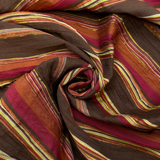 2000s Beach Day - Metallic Cotton Blend Woven - Brown Multi Stripes - 1.5M Bundle