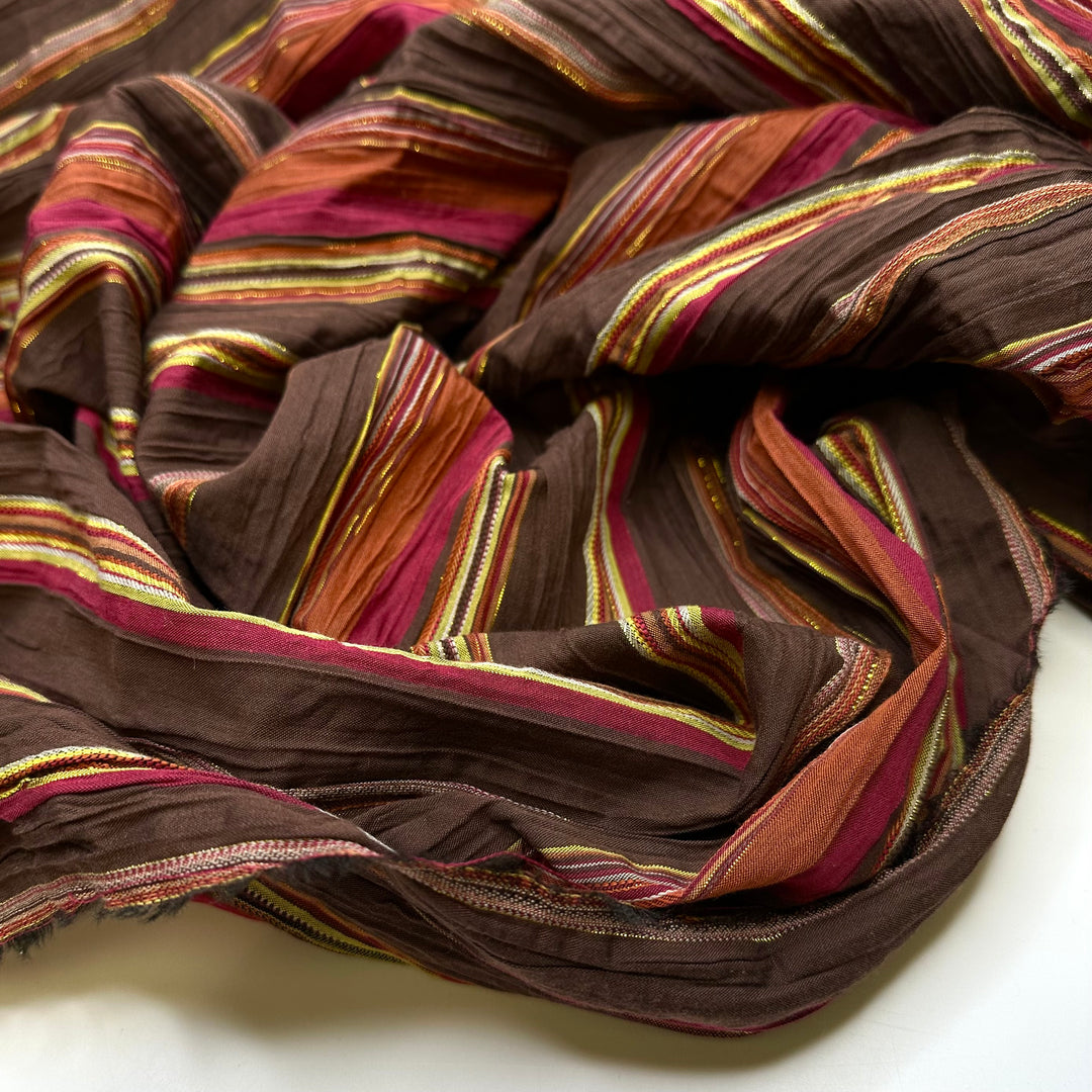 2000s Beach Day - Metallic Cotton Blend Woven - Brown Multi Stripes - 1.5M Bundle