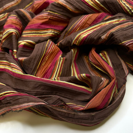 2000s Beach Day - Metallic Cotton Blend Woven - Brown Multi Stripes - 1.5M Bundle