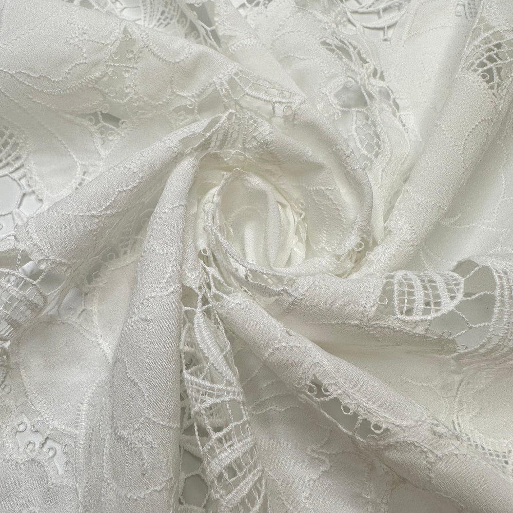 Knowing In An Instant - Scalloped Edge Lace Polyester Blend Woven - Off White Floral - Bundles