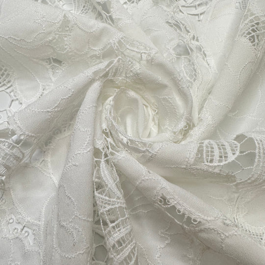 Knowing In An Instant - Scalloped Edge Lace Polyester Blend Woven - Off White Floral - Bundles