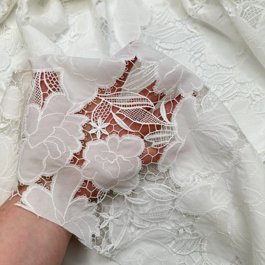 Knowing In An Instant - Scalloped Edge Lace Polyester Blend Woven - Off White Floral - Bundles