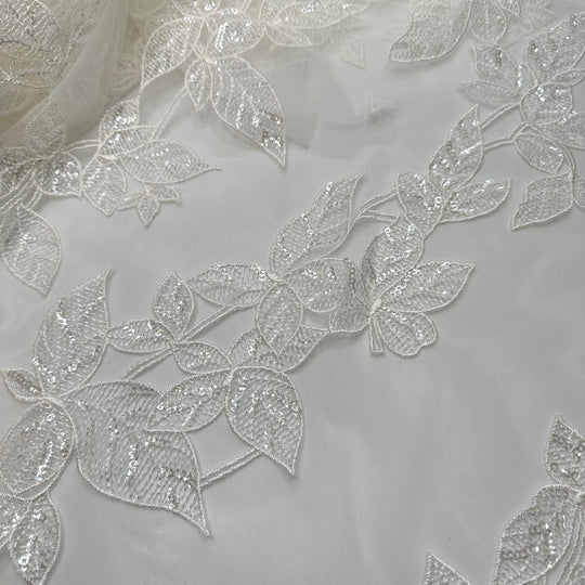 Kiss Me Like That - Embroidered Sequins Mesh Poly Knit - Cream Floral - Bundles