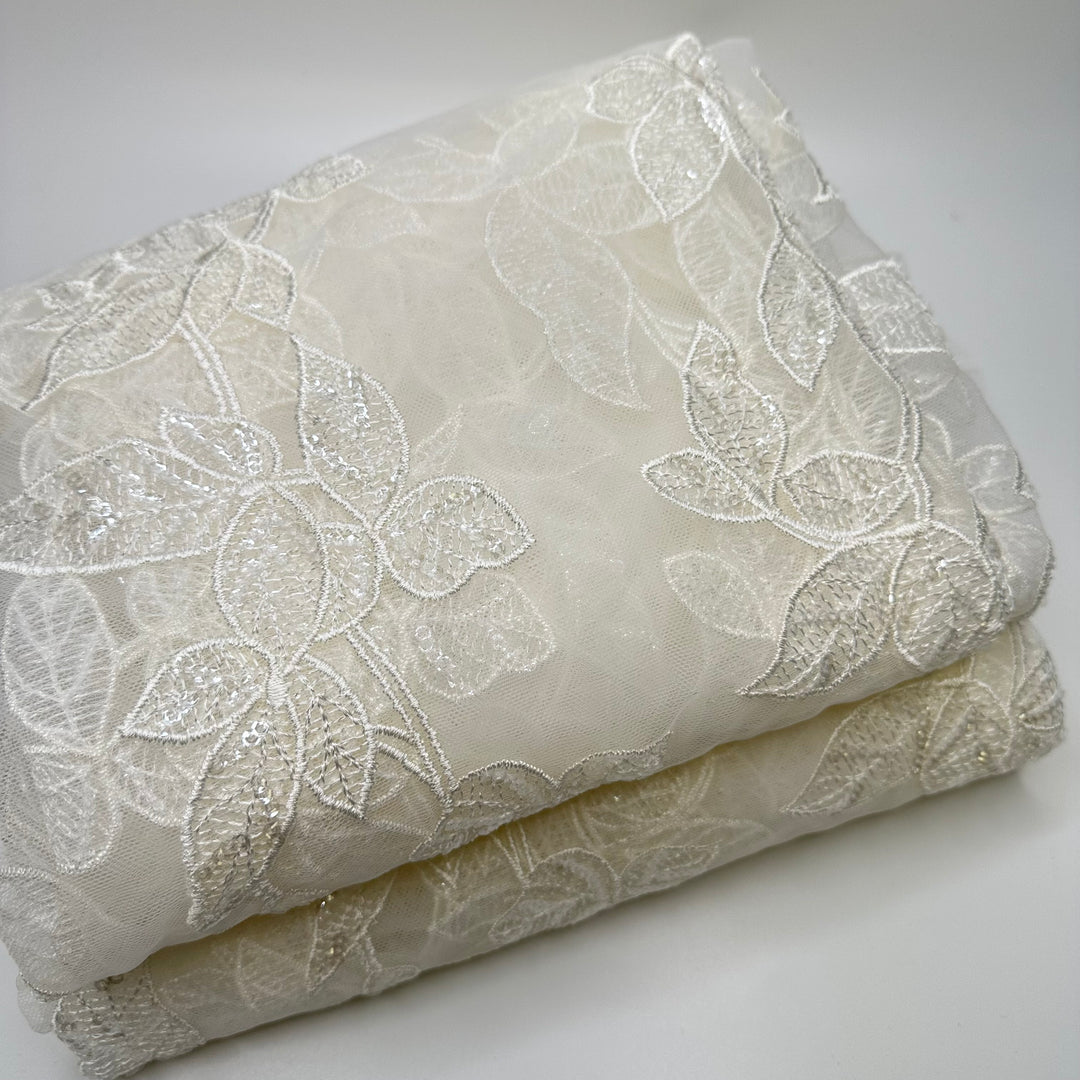 Kiss Me Like That - Embroidered Sequins Mesh Poly Knit - Cream Floral - Bundles