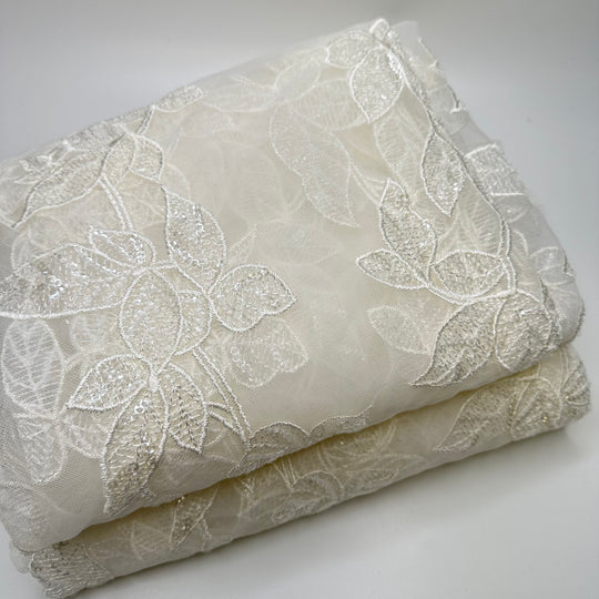 Kiss Me Like That - Embroidered Sequins Mesh Poly Knit - Cream Floral - Bundles