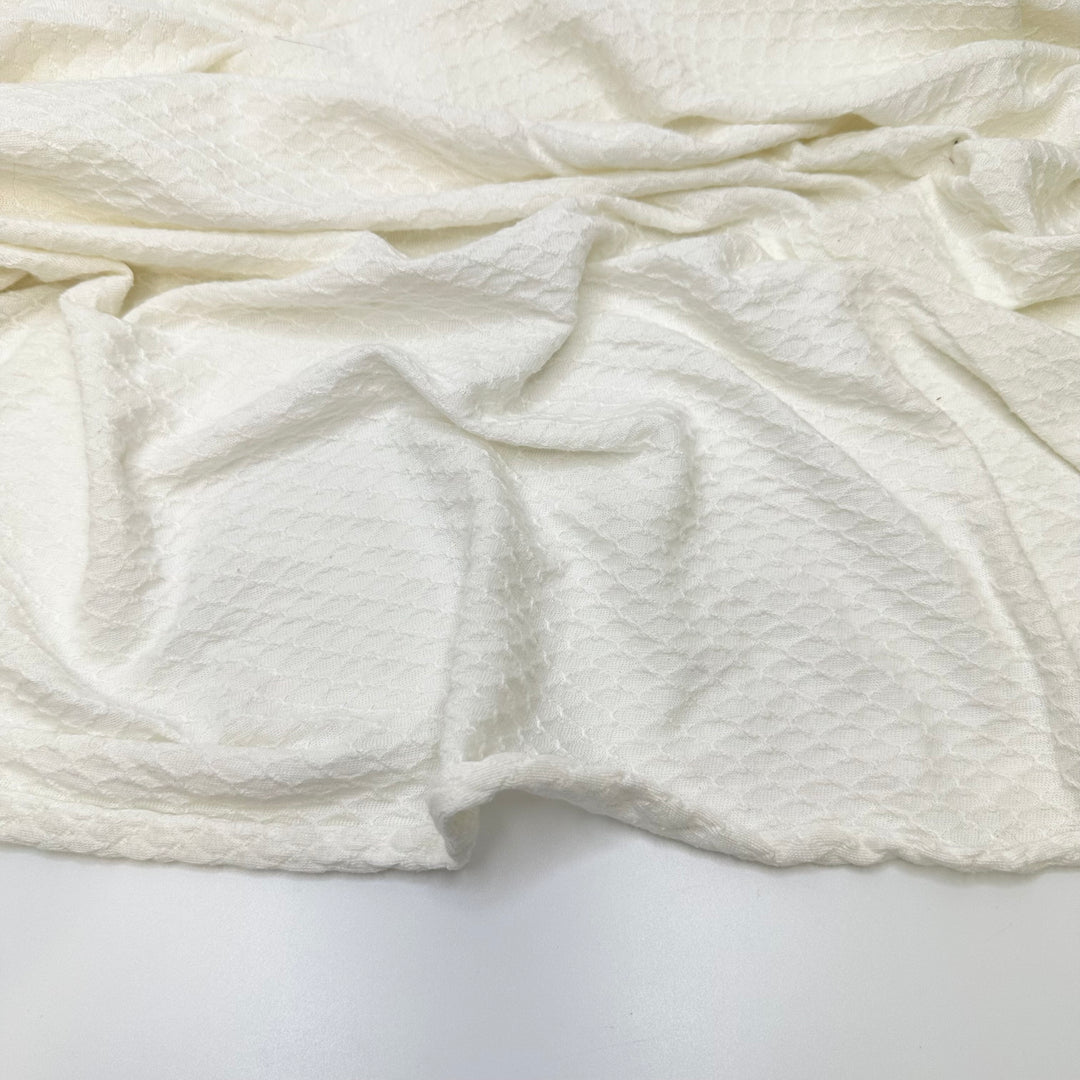 Lattice Play - Knitted Pattern Jersey Poly/Cotton Knit - White Geometric - 2M Bundle