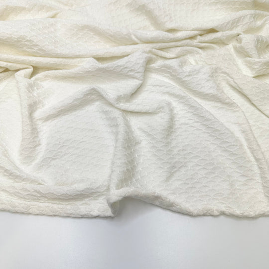 Lattice Play - Knitted Pattern Jersey Poly/Cotton Knit - White Geometric - 2M Bundle