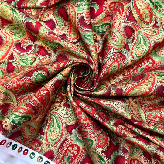 Christmas In New Mexico - Cotton Blend Woven - Red Multi Paisley - 2M Bundle