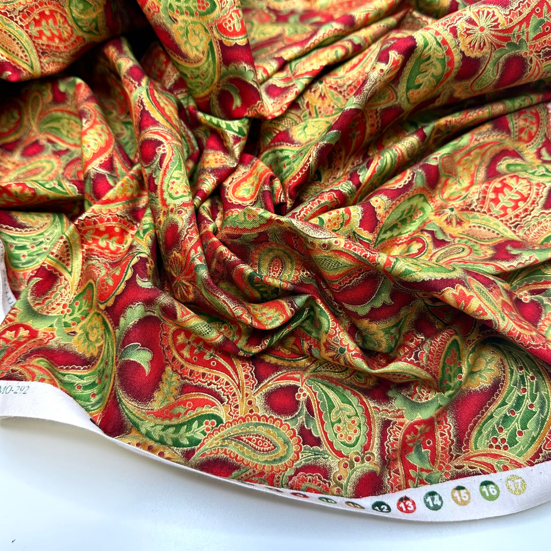 Christmas In New Mexico - Cotton Blend Woven - Red Multi Paisley - 2M Bundle