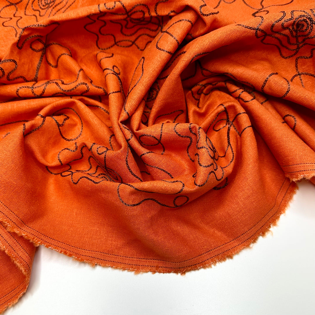 Just Doodling - Embroidered Cotton Blend Woven - Orange/Brown Floral - 1.5M Bundle